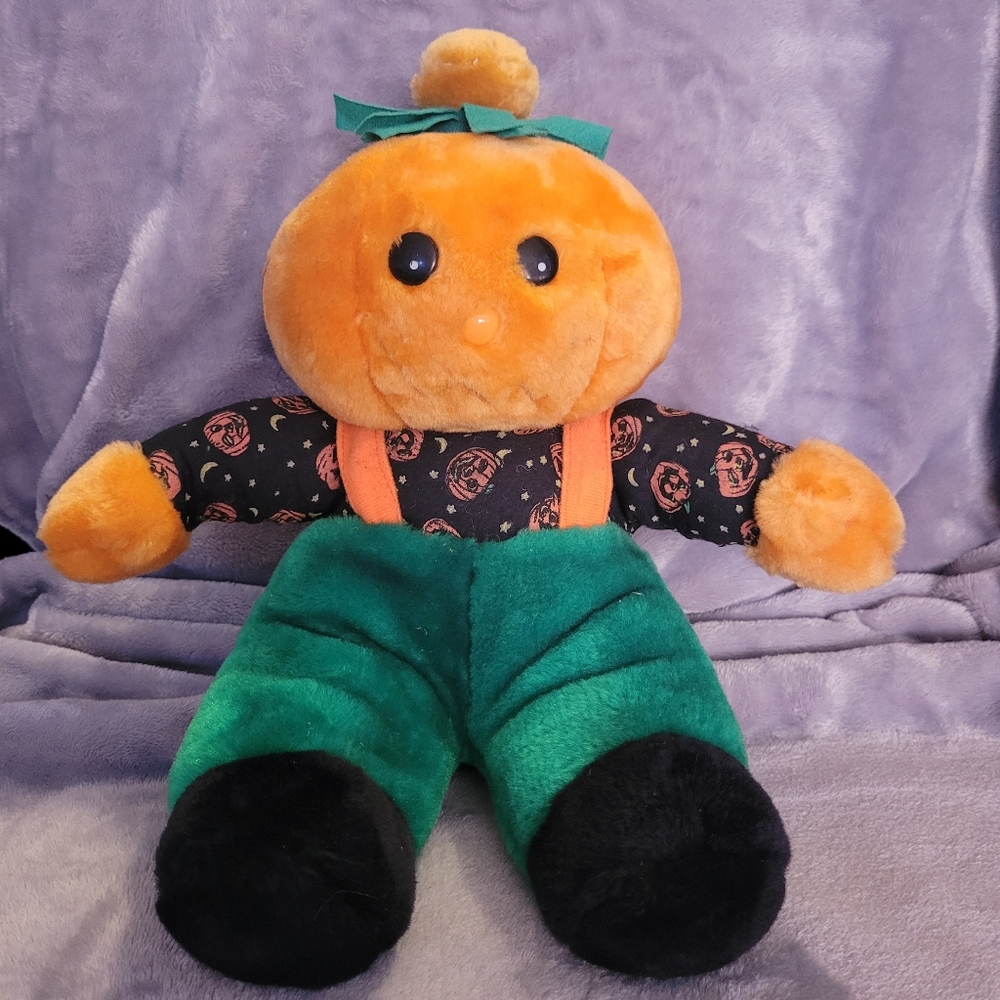 Vintage Plush Pumpkin Toy with Green Pants